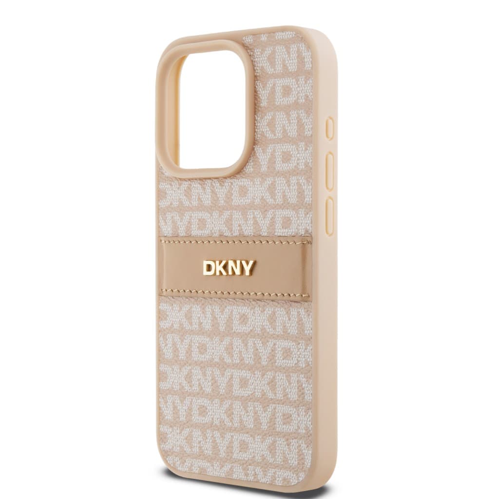 Zadní Kryt DKNY PU Leather Repeat Pattern Tonal Stripe na iPhone 15 Pro Pink - náhled 4