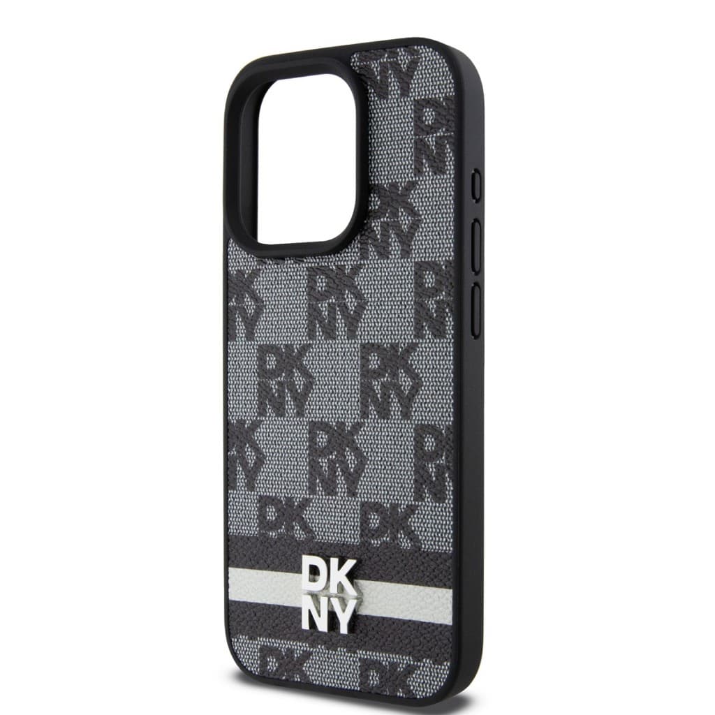 Zadní Kryt DKNY PU Leather Checkered Pattern and Stripe pro iPhone 15 Pro černý - náhled 4