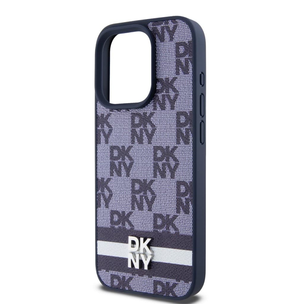 Zadní Kryt DKNY PU Leather Checkered Pattern and Stripe pro iPhone 15 Pro modrý - náhled 4