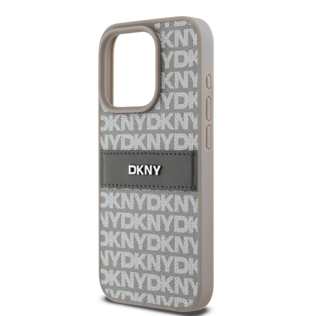 Zadní Kryt DKNY PU Leather Repeat Pattern Tonal Stripe na iPhone 15 Pro Beige - náhled 4