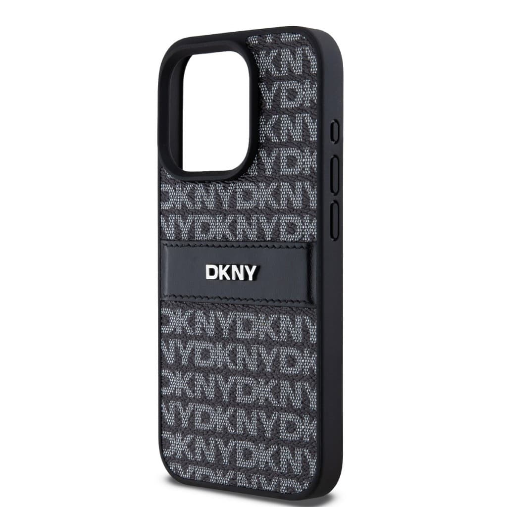 Zadní Kryt DKNY PU Leather Repeat Pattern Tonal Stripe na iPhone 15 Pro Max Black - náhled 4