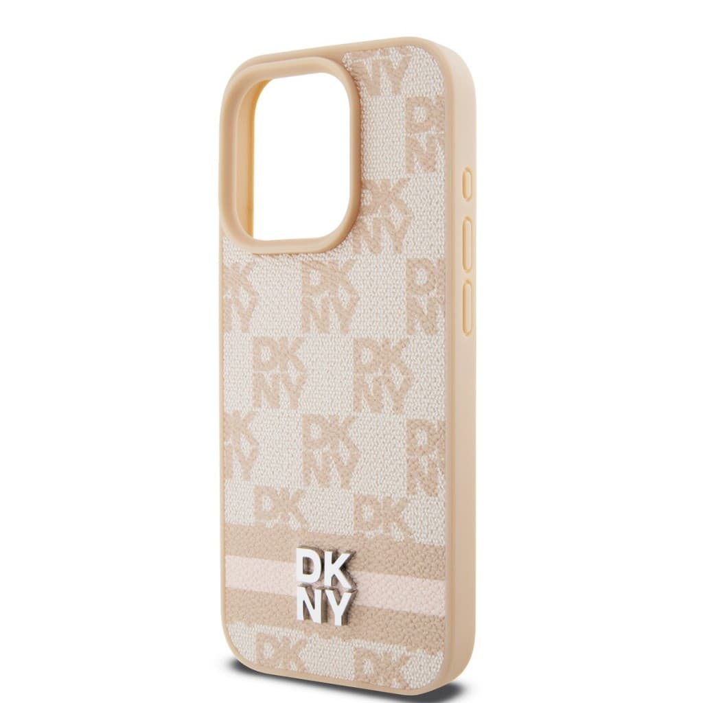 Zadní Kryt DKNY PU Leather Checkered Pattern and Stripe na iPhone 14 Pro Max Pink - náhled 4