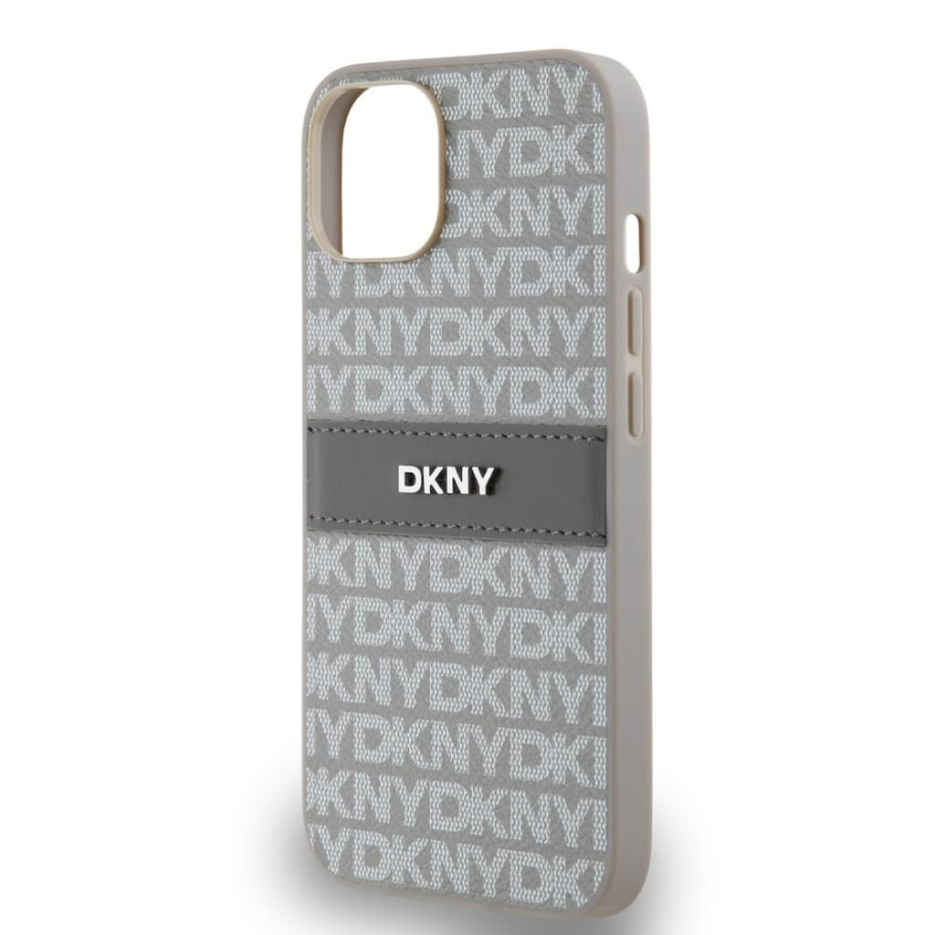 Zadní Kryt DKNY PU Leather Repeat Pattern Tonal Stripe na iPhone 14 Beige - náhled 4