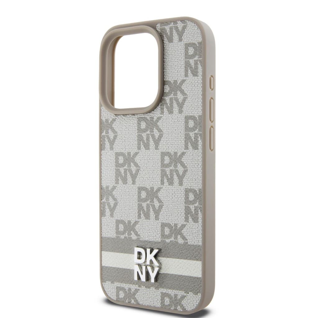 Zadní Kryt DKNY PU Leather Checkered Pattern and Stripe na iPhone 13 Pro Beige - náhled 4