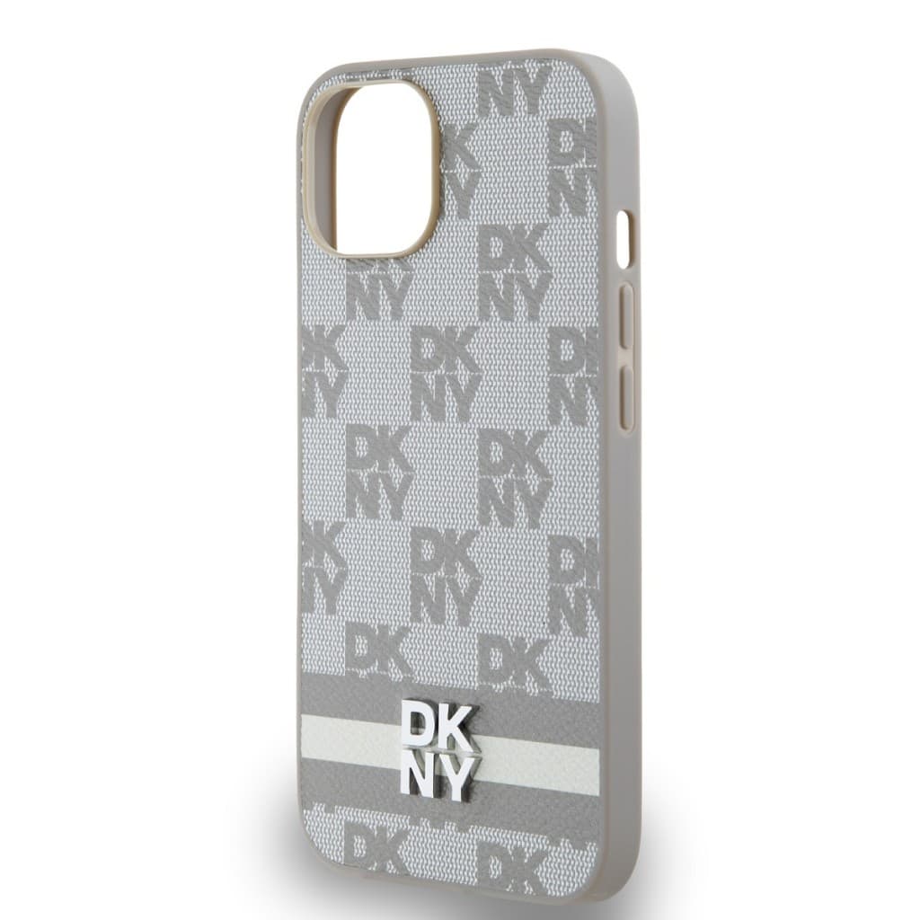 Zadní Kryt DKNY PU Leather Checkered Pattern and Stripe na iPhone 15 Beige - náhled 4