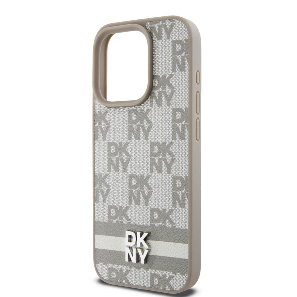 Zadní Kryt DKNY PU Leather Checkered Pattern and Stripe na iPhone 14 Pro Max Beige - náhled 4