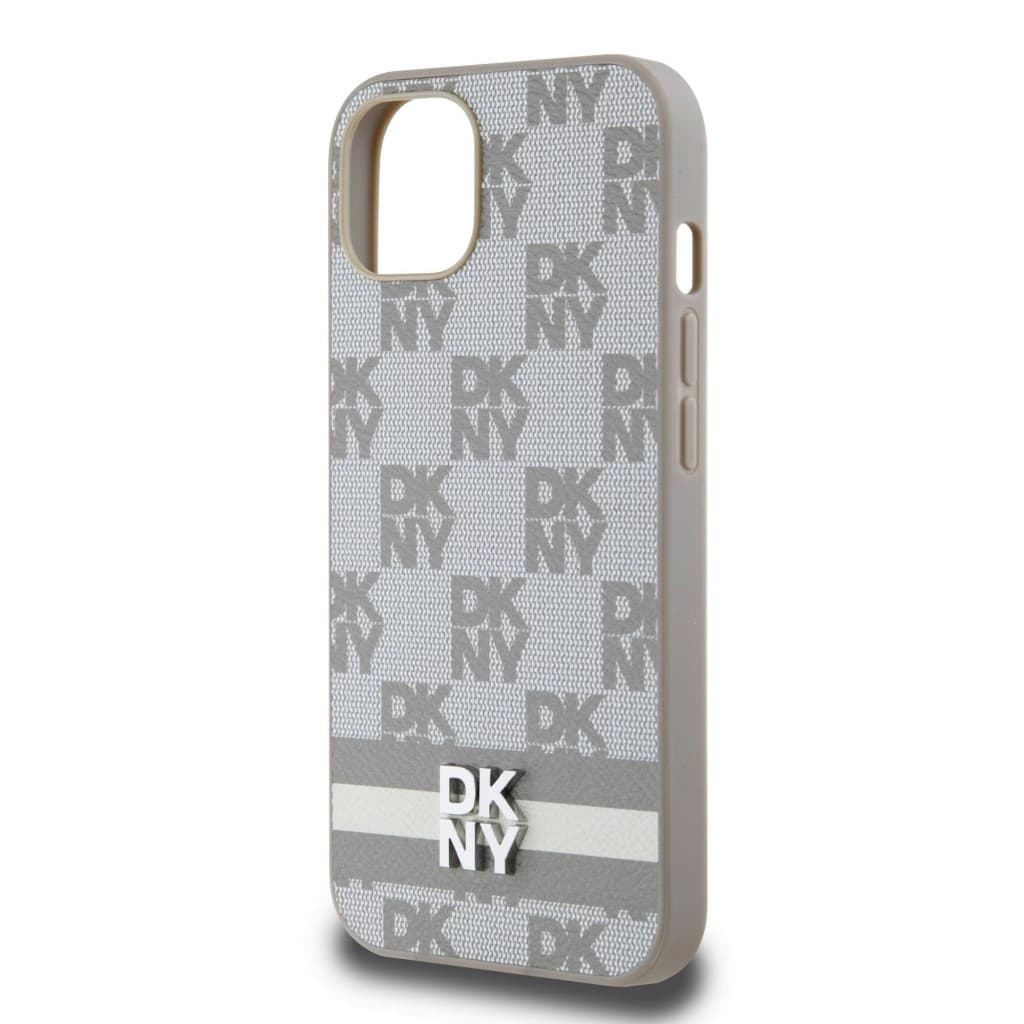 Zadní Kryt DKNY PU Leather Checkered Pattern and Stripe na iPhone 13 Beige - náhled 4