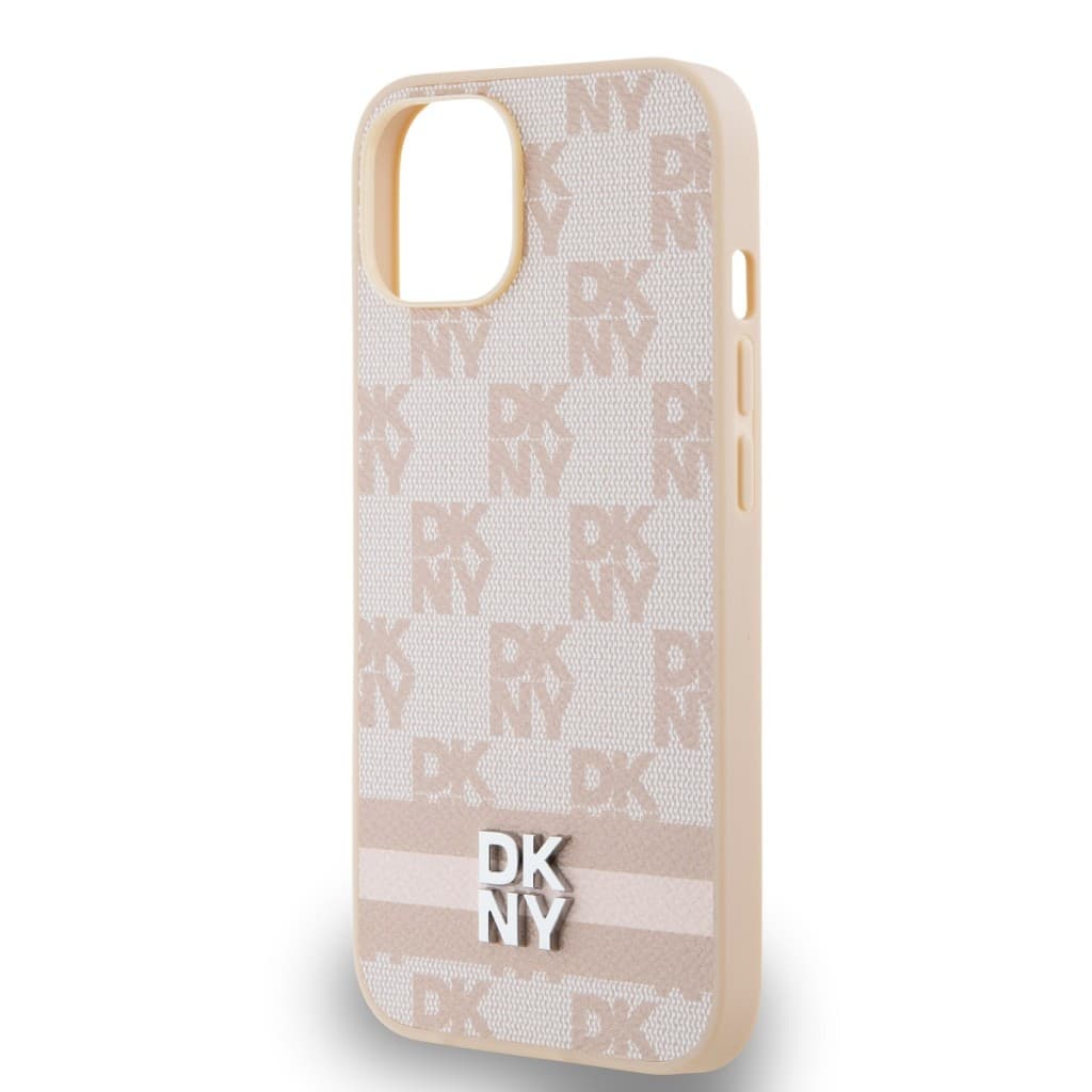 Zadní Kryt DKNY PU Leather Checkered Pattern and Stripe na iPhone 13 Pink - náhled 4