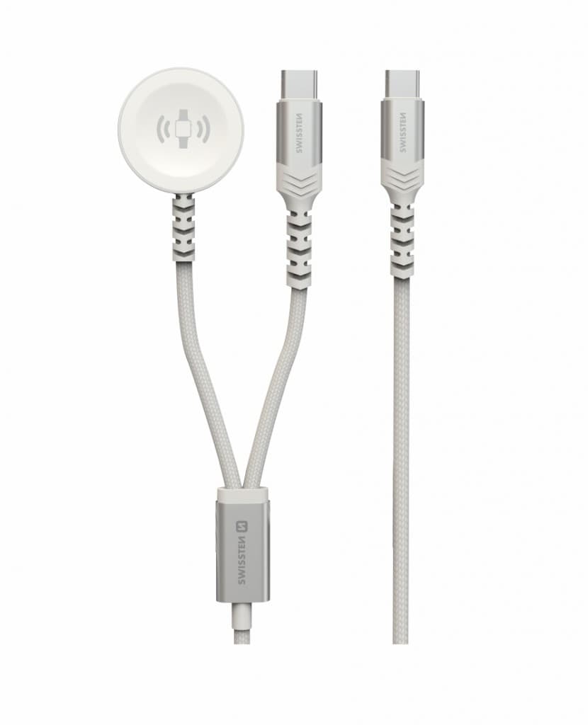 Opletený magnetický kabel Swissten 2v1 pro Apple Watch a USB-C, USB-C 1.2 m bílý - náhled 4