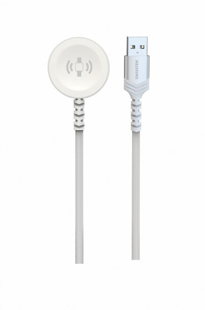 Opletený magnetický kabel Swissten pro Apple Watch kovový, USB-A 1.2 m bílý - náhled 4