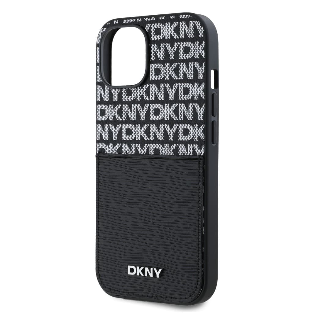 Zadní Kryt DKNY PU Leather Repeat Pattern Card Pocket pro iPhone 15 Black - náhled 4