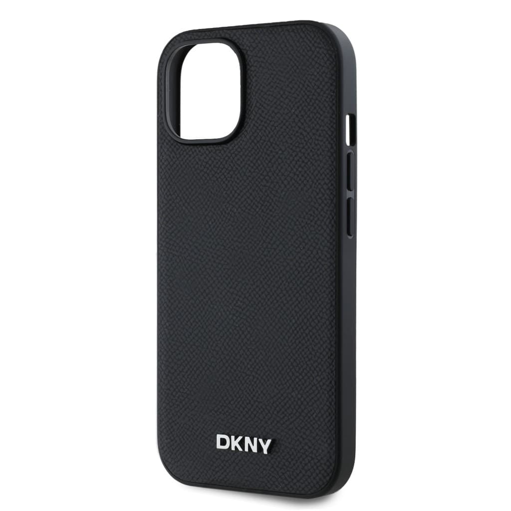 Zadní Kryt DKNY PU Leather Silver Metal Logo Magsafe pro iPhone 14 černý - náhled 4
