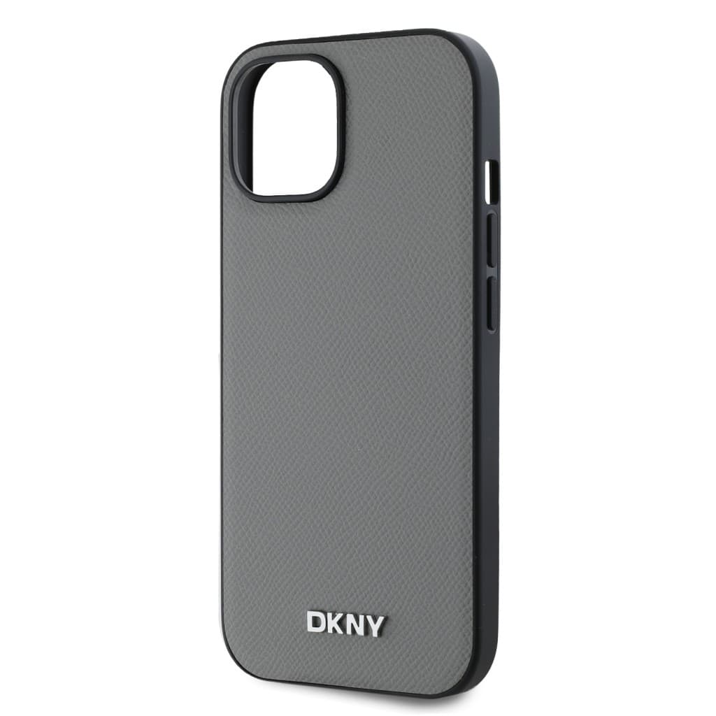 Zadní Kryt DKNY PU Leather Silver Metal Logo Magsafe pro iPhone 14 Grey - náhled 4