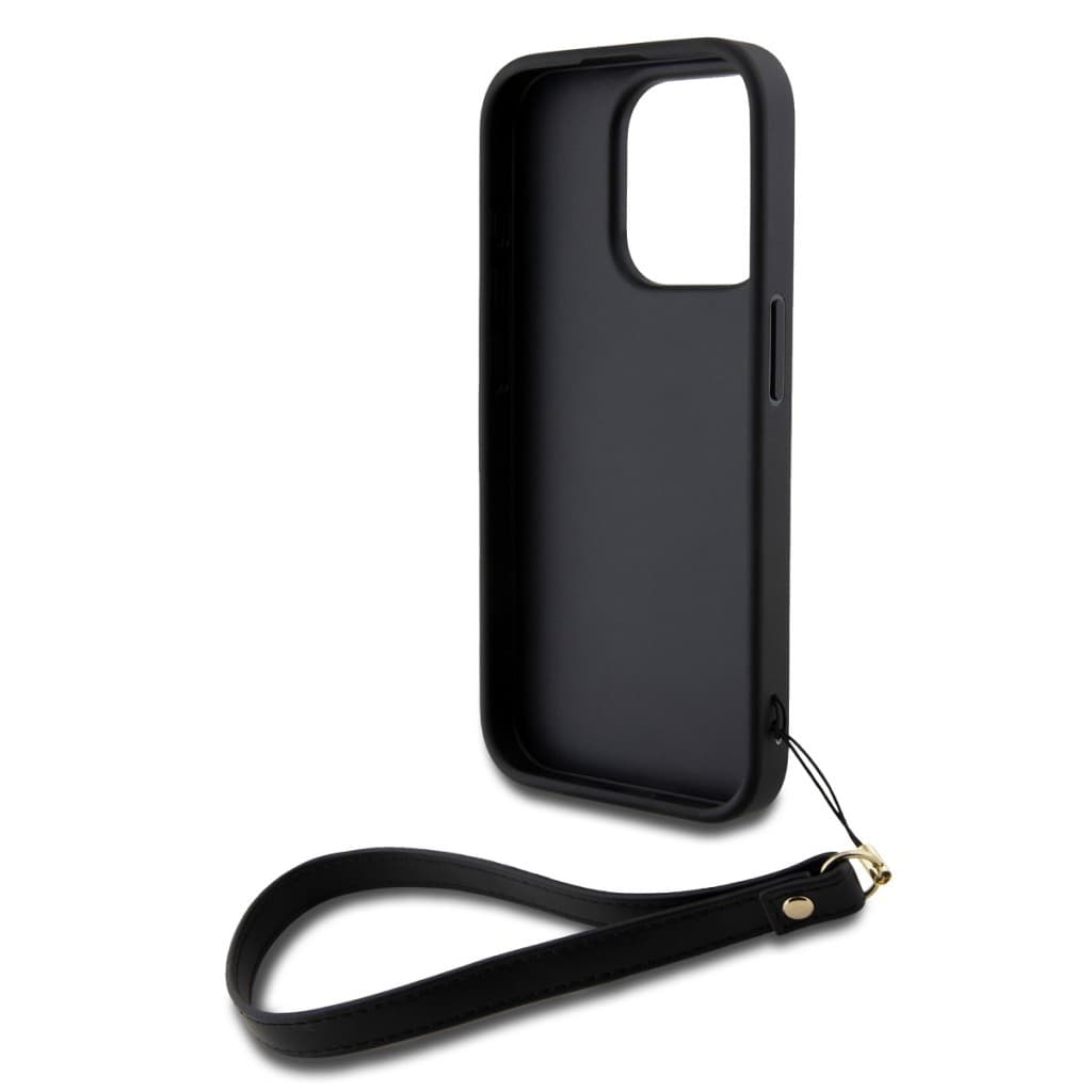 Zadní Kryt DKNY PU Leather Stack Logo Wrist Strap pro iPhone 14 Pro Max černý - náhled 4