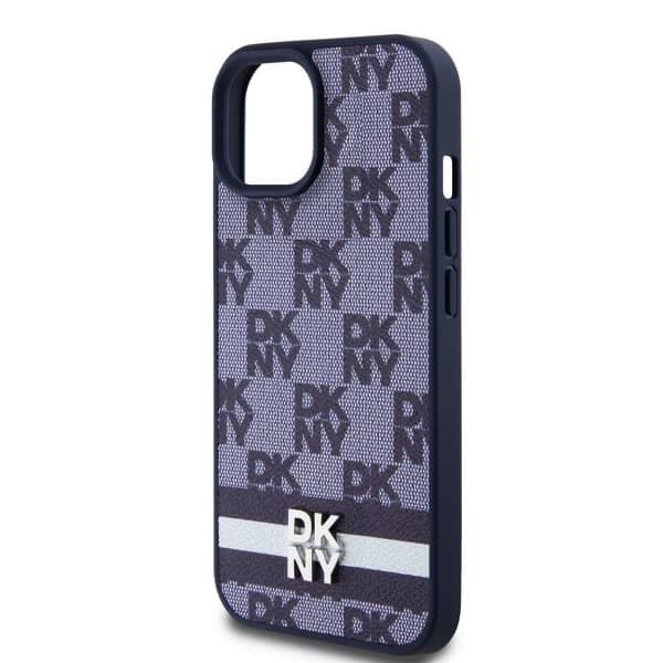 Zadní Kryt DKNY PU Leather Checkered Pattern and Stripe pro iPhone 15 modrý - náhled 4