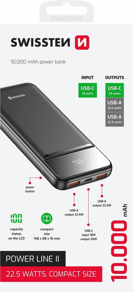 Powerbank Swissten 10000 mAh Power Line II černá - náhled 5