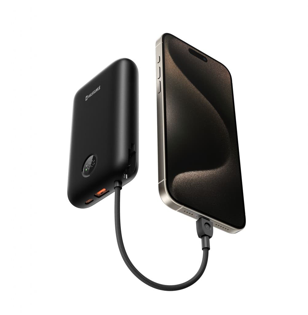 Powerbank Swissten Voltbox 30000 mAh s integrovanými kabely USB-C a Lightning 35W černá - náhled 5