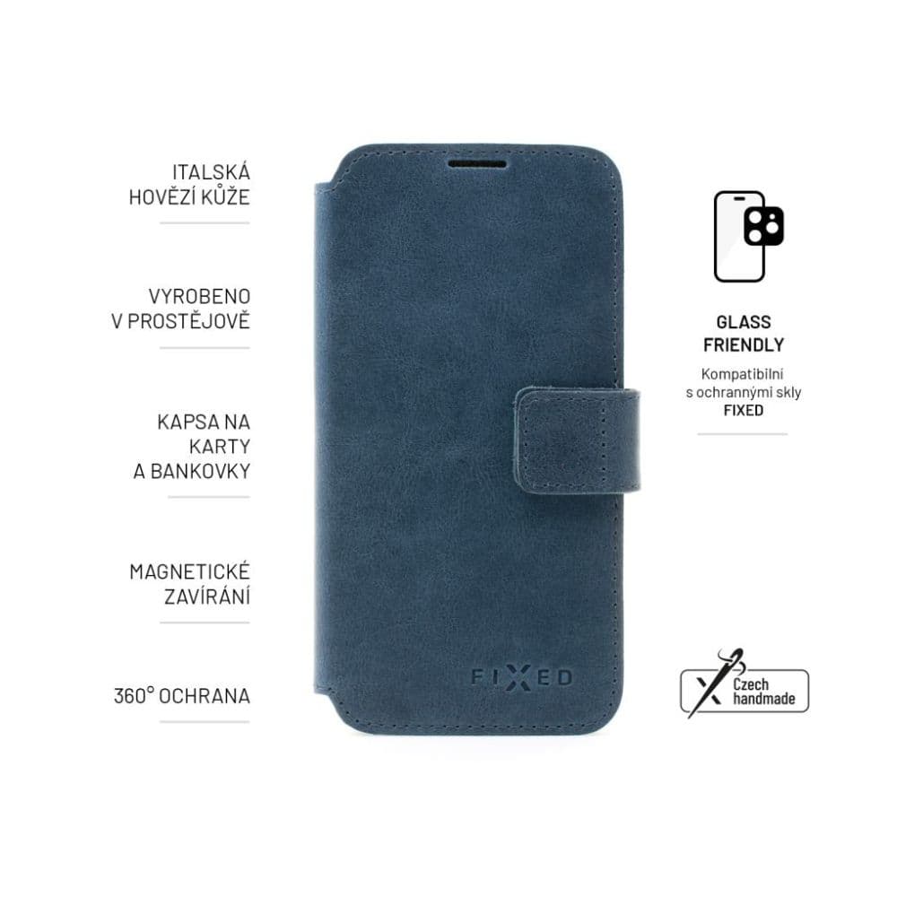 Kožené pouzdro typu kniha FIXED ProFit pro Samsung Galaxy S25, modré - náhled 5