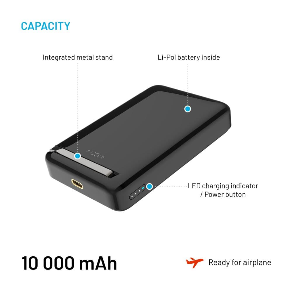 Powerbanka FIXED MagZen 10 Pro s bezdrátovým nabíjením se standardem Qi2 a podporou MagSafe, 10 000 mAh, černá - náhled 5