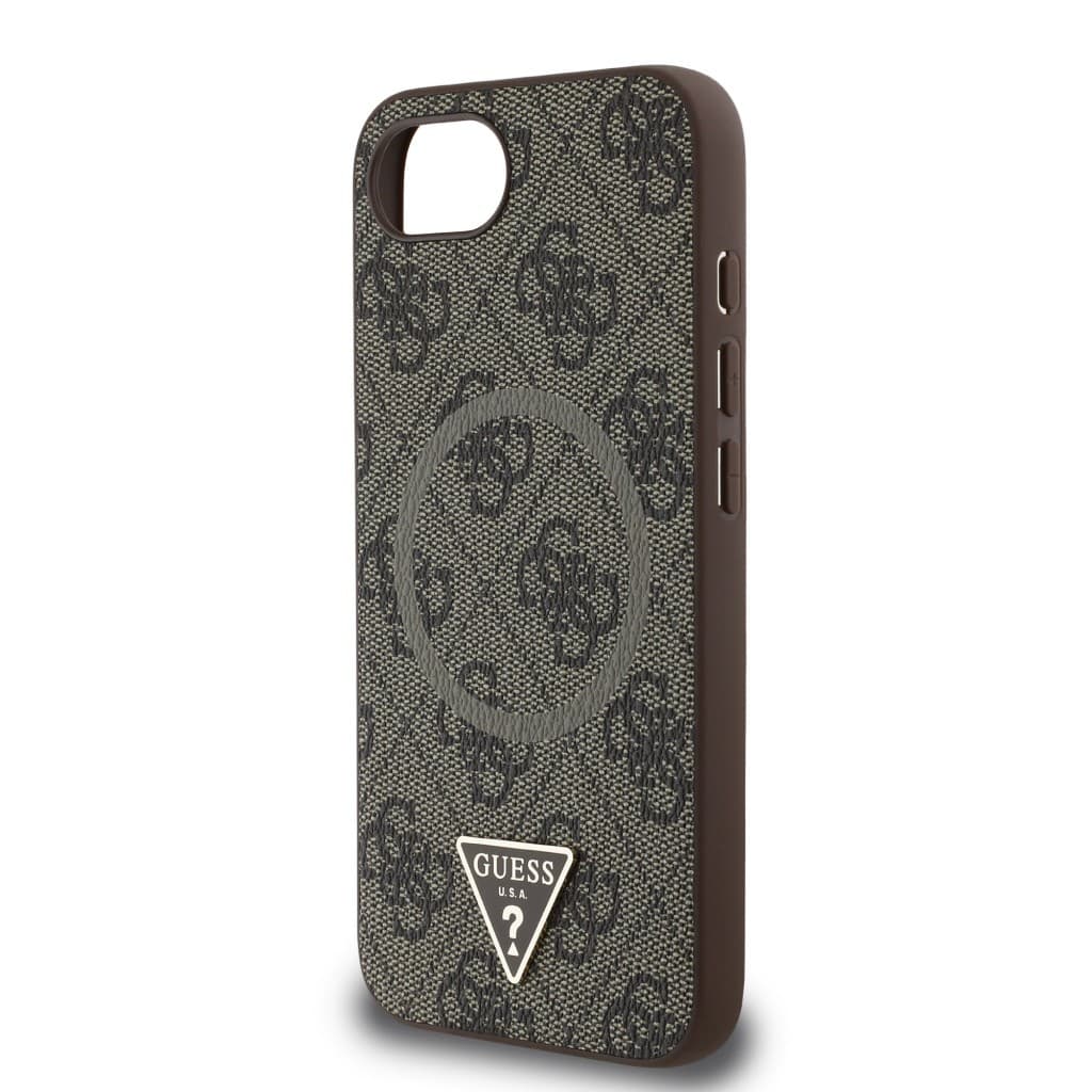 Zadní kryt Guess PU 4G Strass Triangle Metal Logo pro iPhone 16e Brown - náhled 5