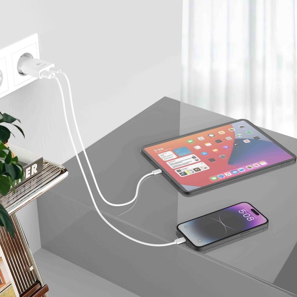 Adaptér Swissten GAN USB-C + USB-A 30W tenký bílý - náhled 5