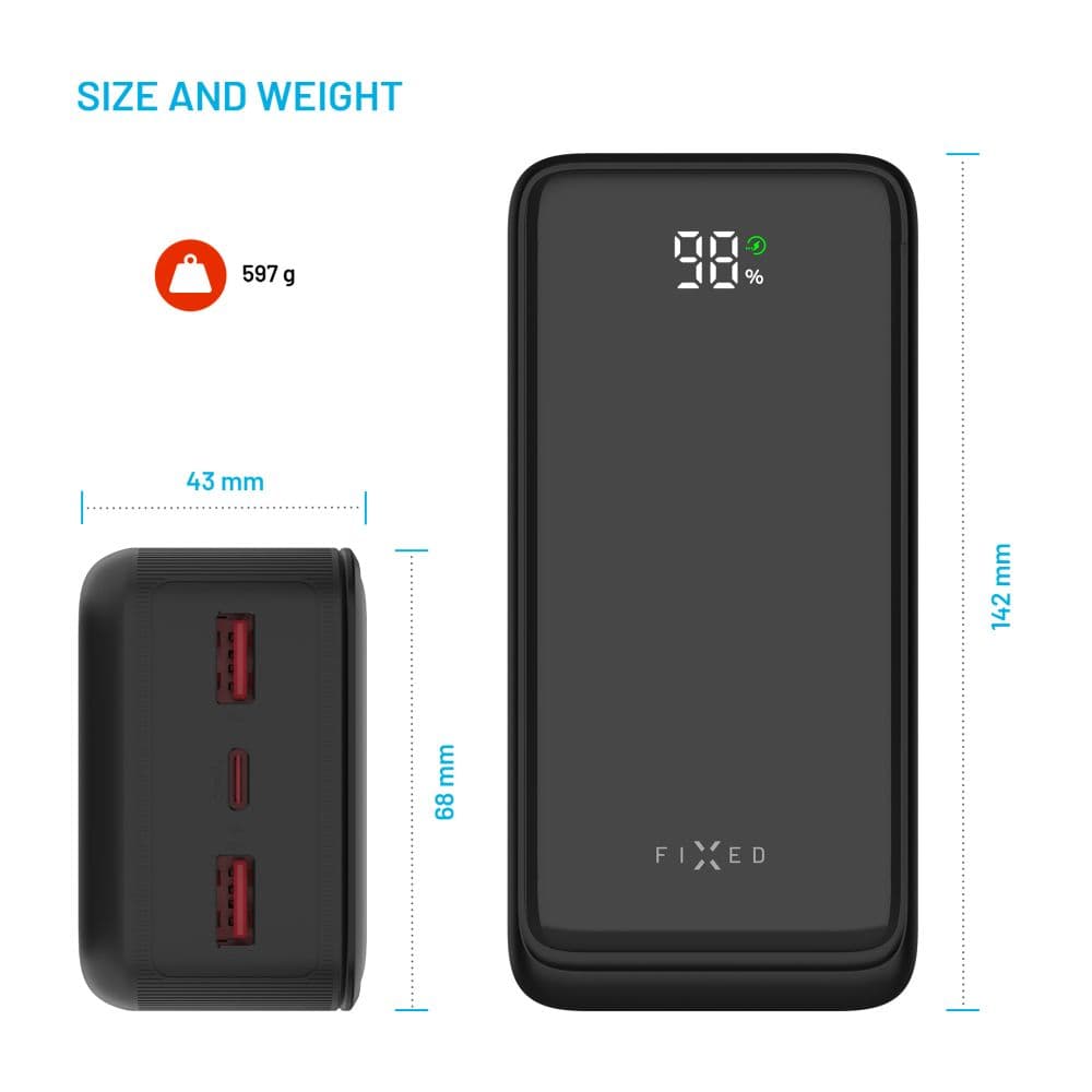 Powerbanka FIXED Zen2 30 s LCD displejem a výstupem PD 20W, 30 000 mAh, černá - náhled 5