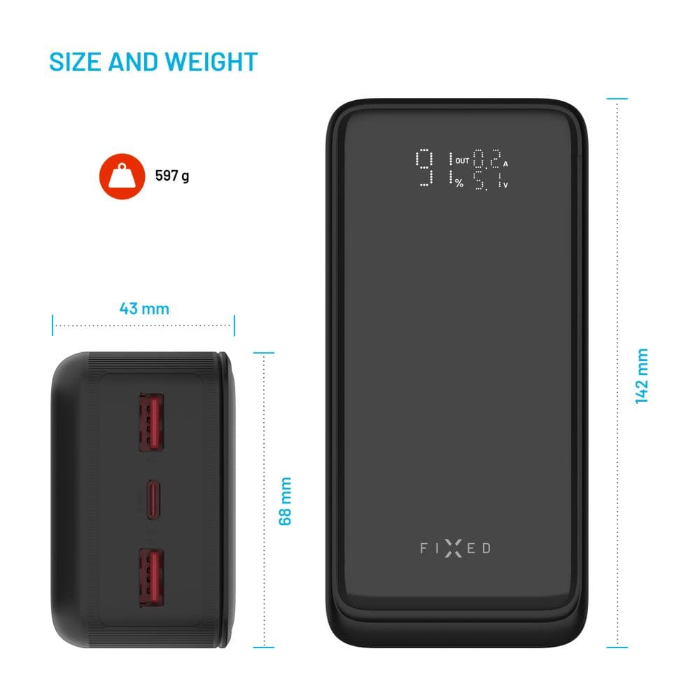 Powerbanka FIXED Zen2 30 Plus s LCD displejem a výstupem PD 65W, 30 000 mAh, černá - náhled 5
