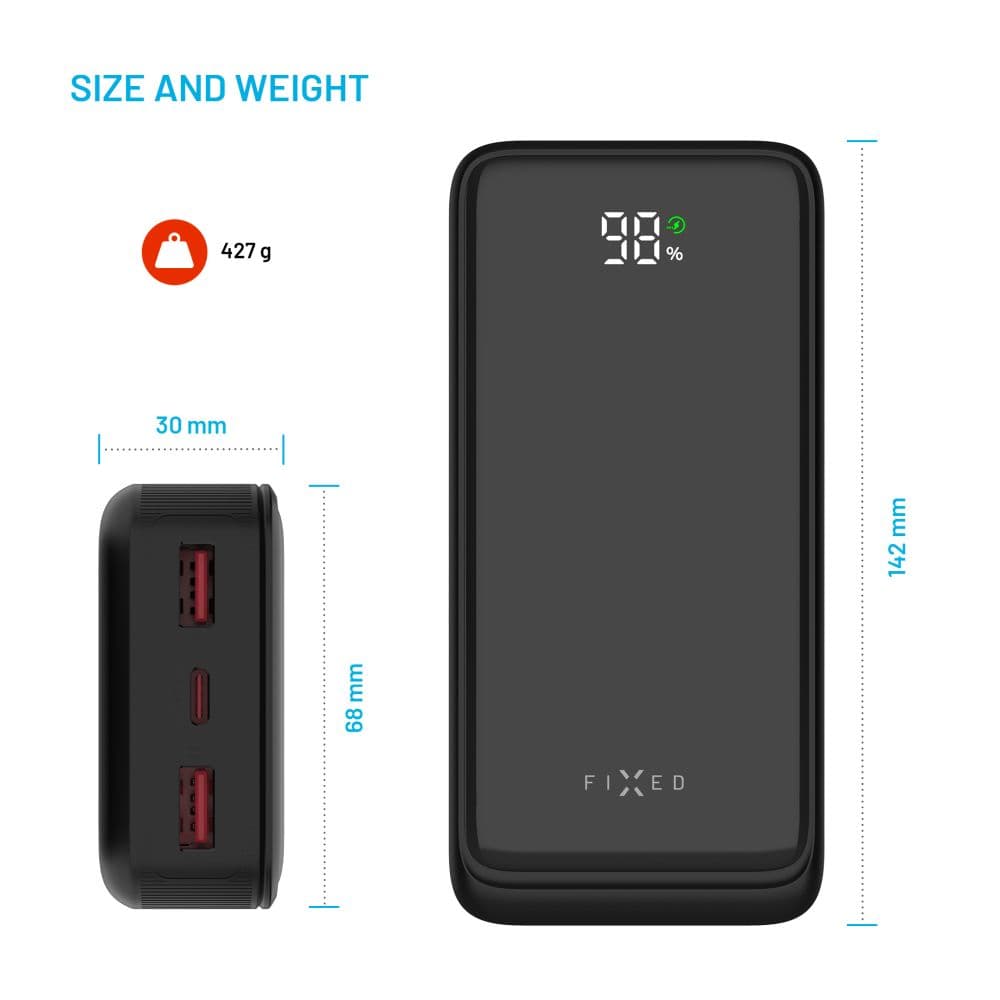 Powerbanka FIXED Zen2 20 s LCD displejem a výstupem PD 20W, 20 000 mAh, černá - náhled 5
