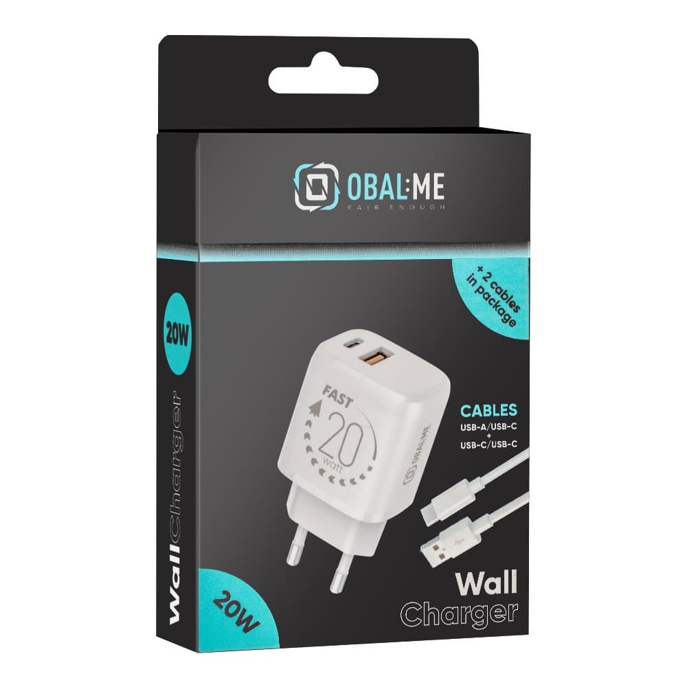 Rychlonabíječka OBAL:ME USB-A + USB-C 20W + 2x kabel 1m White - náhled 5