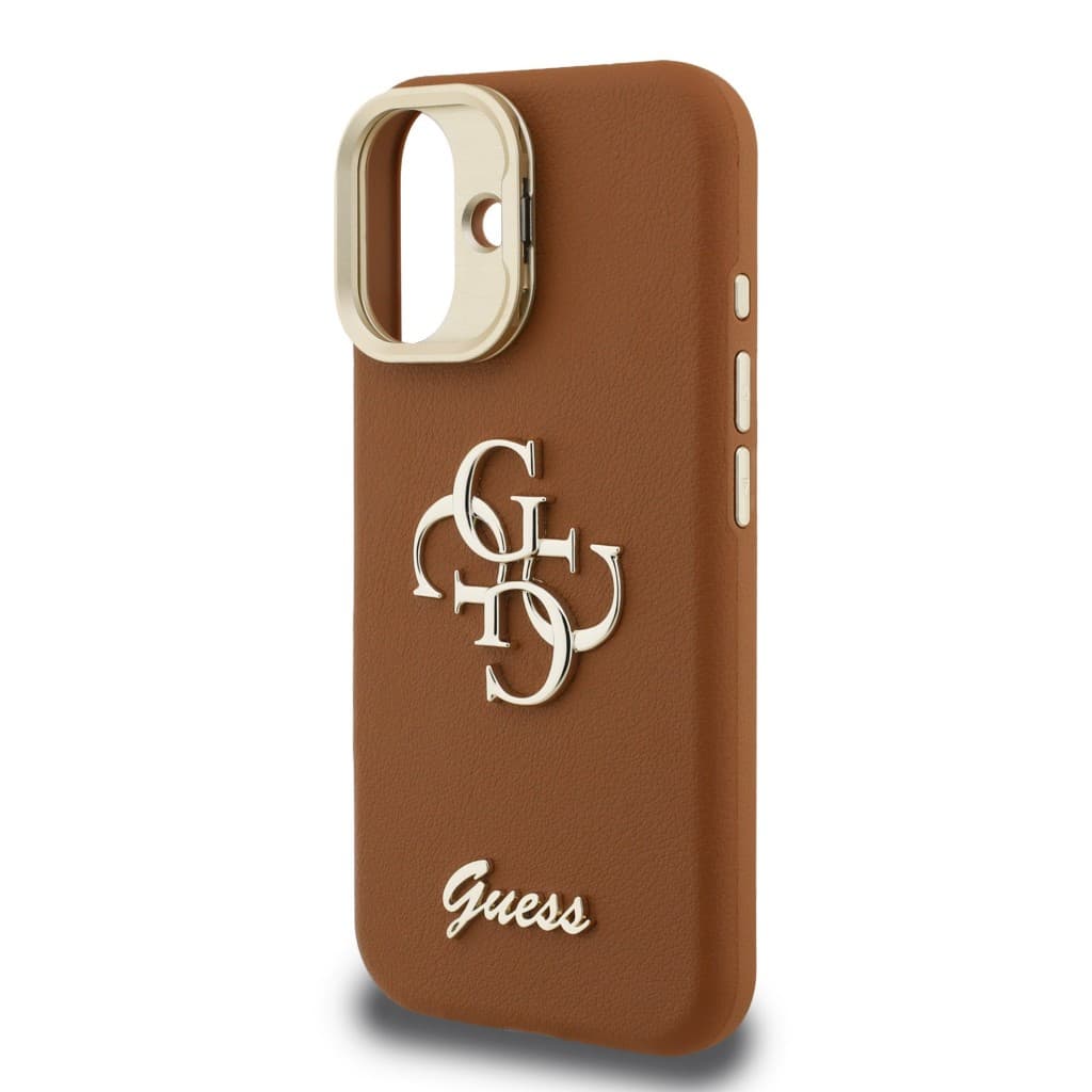 Zadní kryt Guess PU Grained 4G Logo Stand Camera Frame pro iPhone 16 Brown - náhled 5