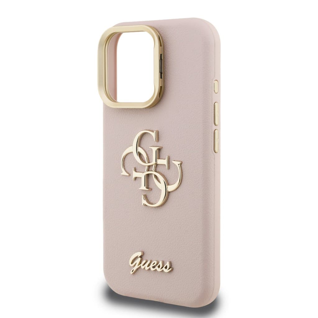 Zadní kryt Guess PU Grained 4G Logo Stand Camera Frame pro iPhone 15 Pro Pink - náhled 4