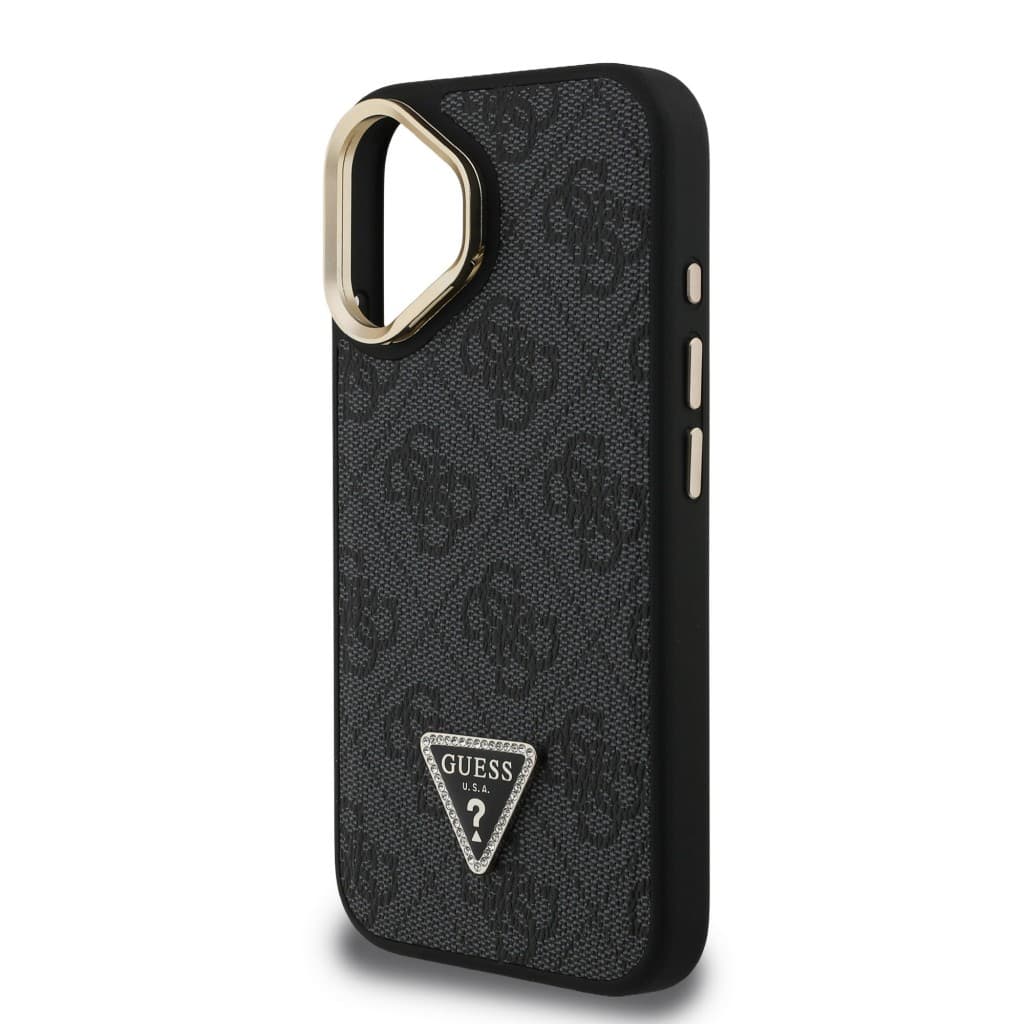 Zadní kryt Guess PU 4G Strass Triangle Logo Stand Camera Frame MagSafe pro iPhone 16 Black - náhled 5