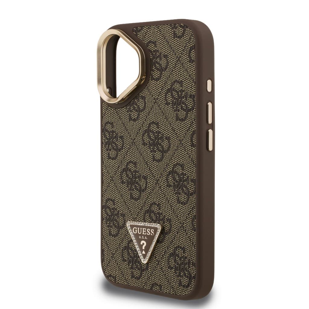 Zadní kryt Guess PU 4G Strass Triangle Logo Stand Camera Frame MagSafe pro iPhone 16 Brown - náhled 5