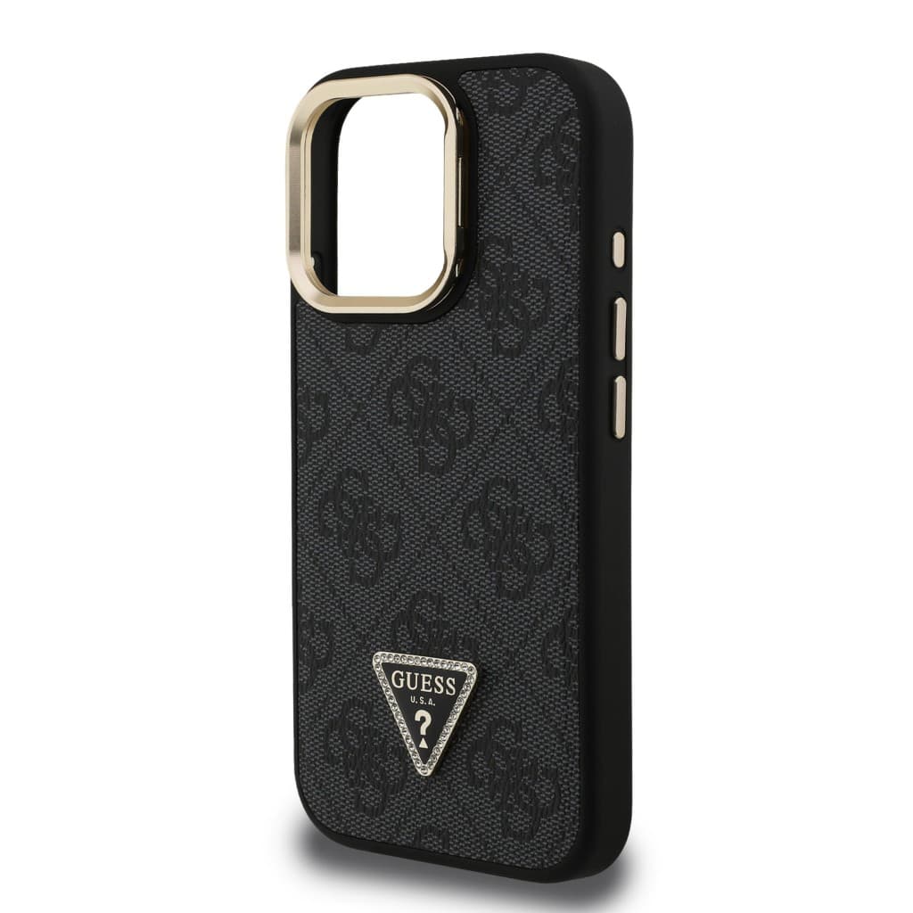Zadní kryt Guess PU 4G Strass Triangle Logo Stand Camera Frame MagSafe pro iPhone 15 Pro Max Black - náhled 5
