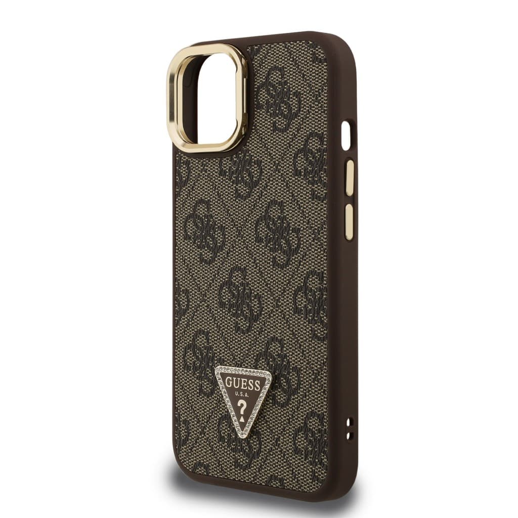 Zadní kryt Guess PU 4G Strass Triangle Logo Stand Camera Frame MagSafe pro iPhone 14 Brown - náhled 5