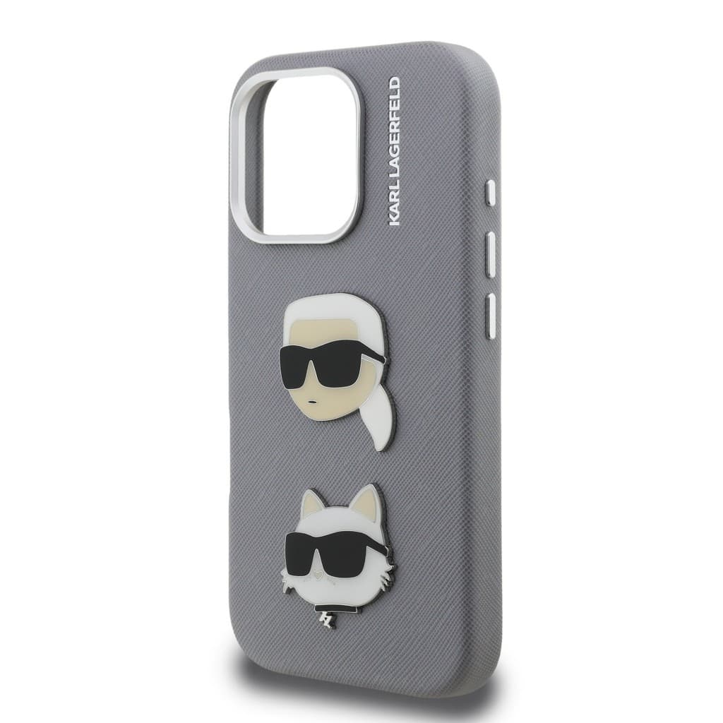Zadní kryt Karl Lagerfeld Grained PU K&amp;CH Heads pro iPhone 16 Pro Grey - náhled 5