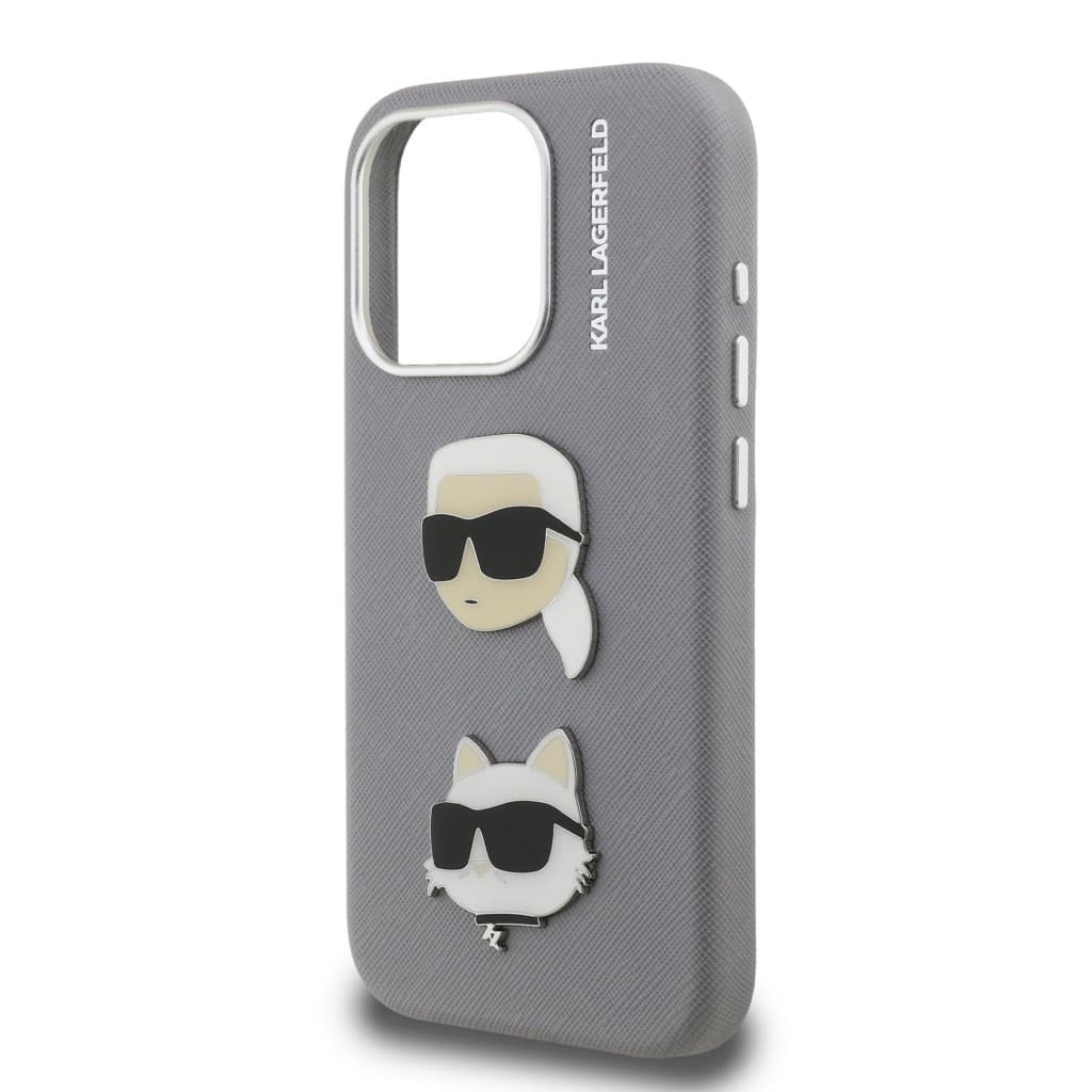 Zadní kryt Karl Lagerfeld Grained PU K&amp;CH Heads pro iPhone 15 Pro Max Grey - náhled 5