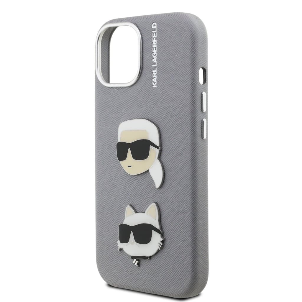 Zadní kryt Karl Lagerfeld Grained PU K&amp;CH Heads pro iPhone 15 Grey - náhled 5