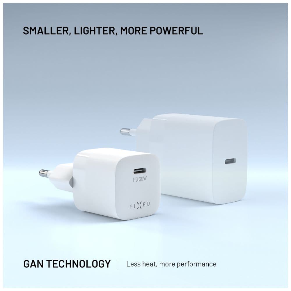 Set síťové GaN nabíječky FIXED Mini s USB-C výstupem a USB-C/USB-C kabelu, podpora PD, 1,2 metr, 30W, bílý - náhled 5