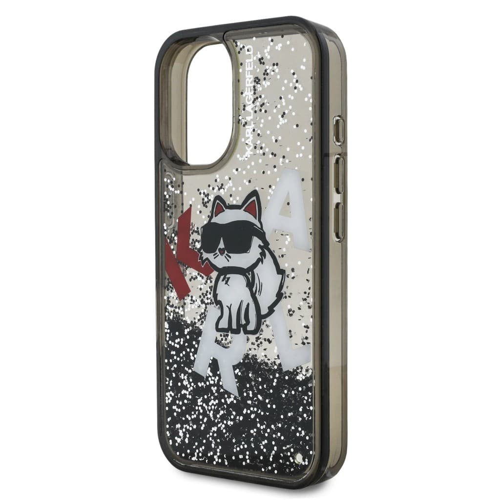 Zadní kryt Karl Lagerfeld Liquid Glitter Scattered Choupette pro iPhone 16 Black - náhled 5