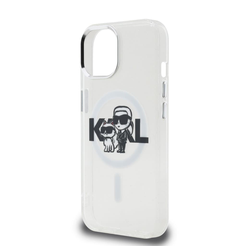 Zadní kryt Karl Lagerfeld IML Glitter Karl and Choupette Sketch MagSafe pro iPhone 15 Transparent - náhled 5
