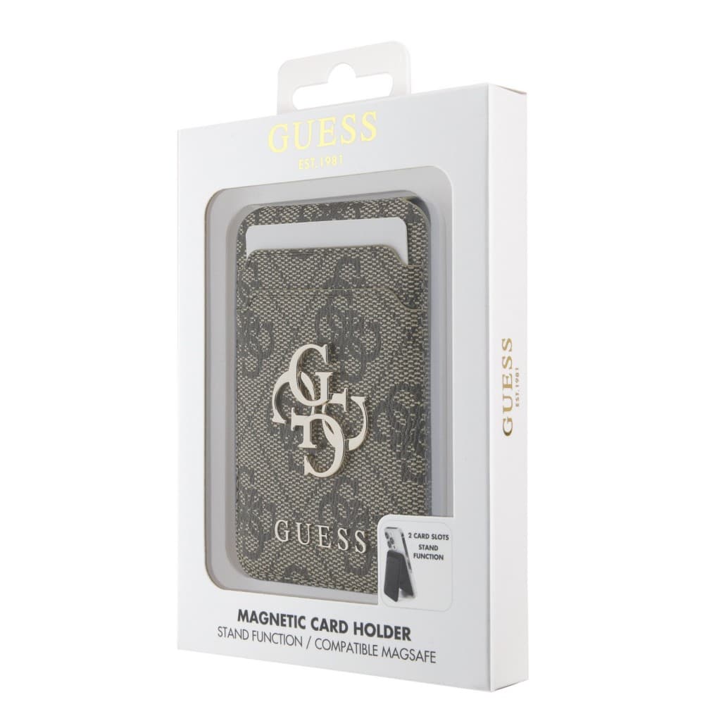 Pouzdro na karty se stojanem Guess 4G Metal Logo MagSafe Cardslot Brown - náhled 5