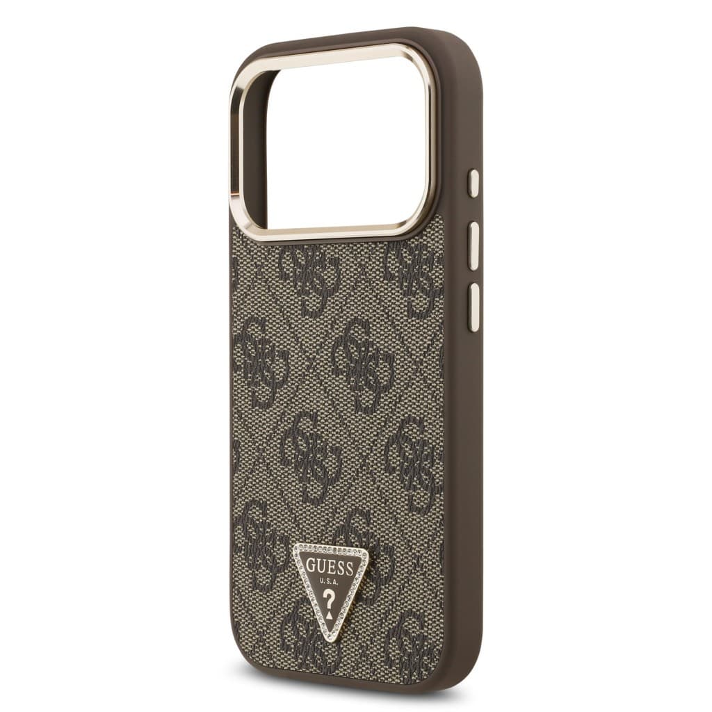 Zadní kryt Guess PU Leather 4G Triangle Logo Gold Frame MagSafe pro iPhone 17 Pro Brown - náhled 5