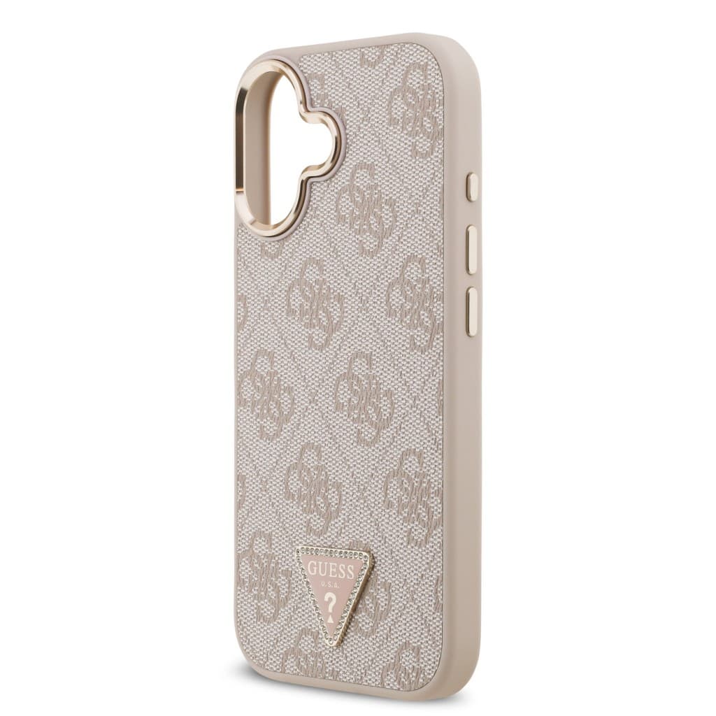 Zadní kryt Guess PU Leather 4G Triangle Logo Gold Frame MagSafe pro iPhone 17 Pink - náhled 5