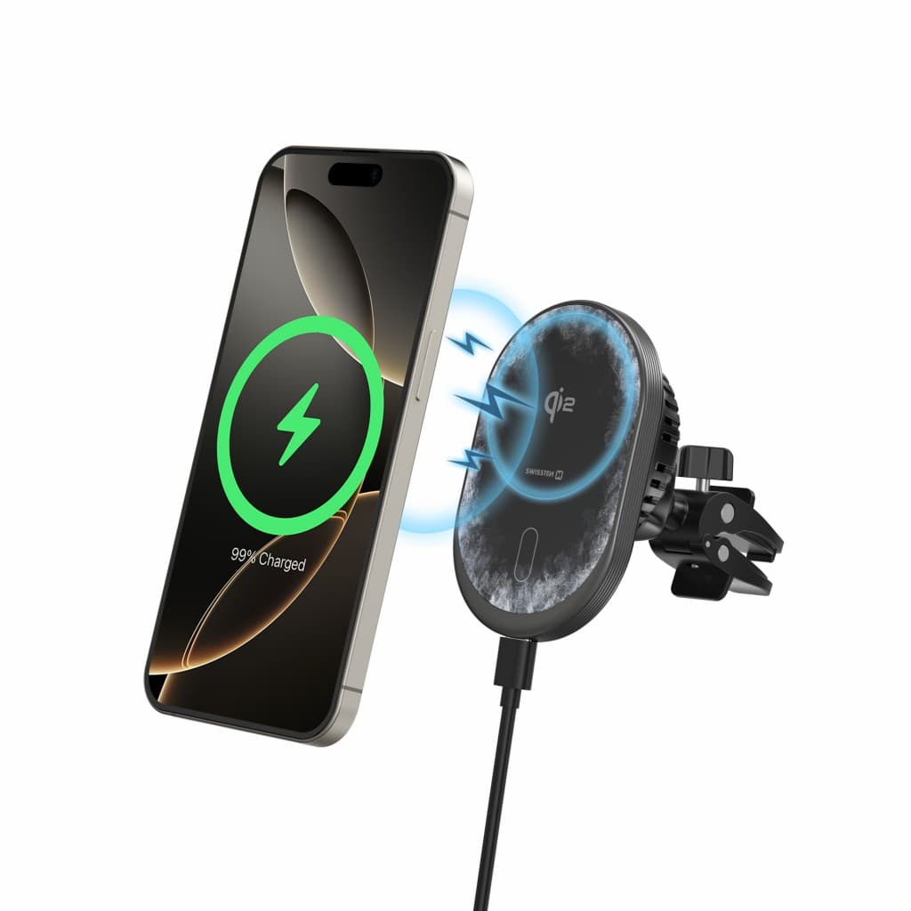 Magnetický držák do ventilace auta Swissten Magride s bezdrátovým nabíjením QI2 15W (kompatibilní s magsafe) - náhled 5