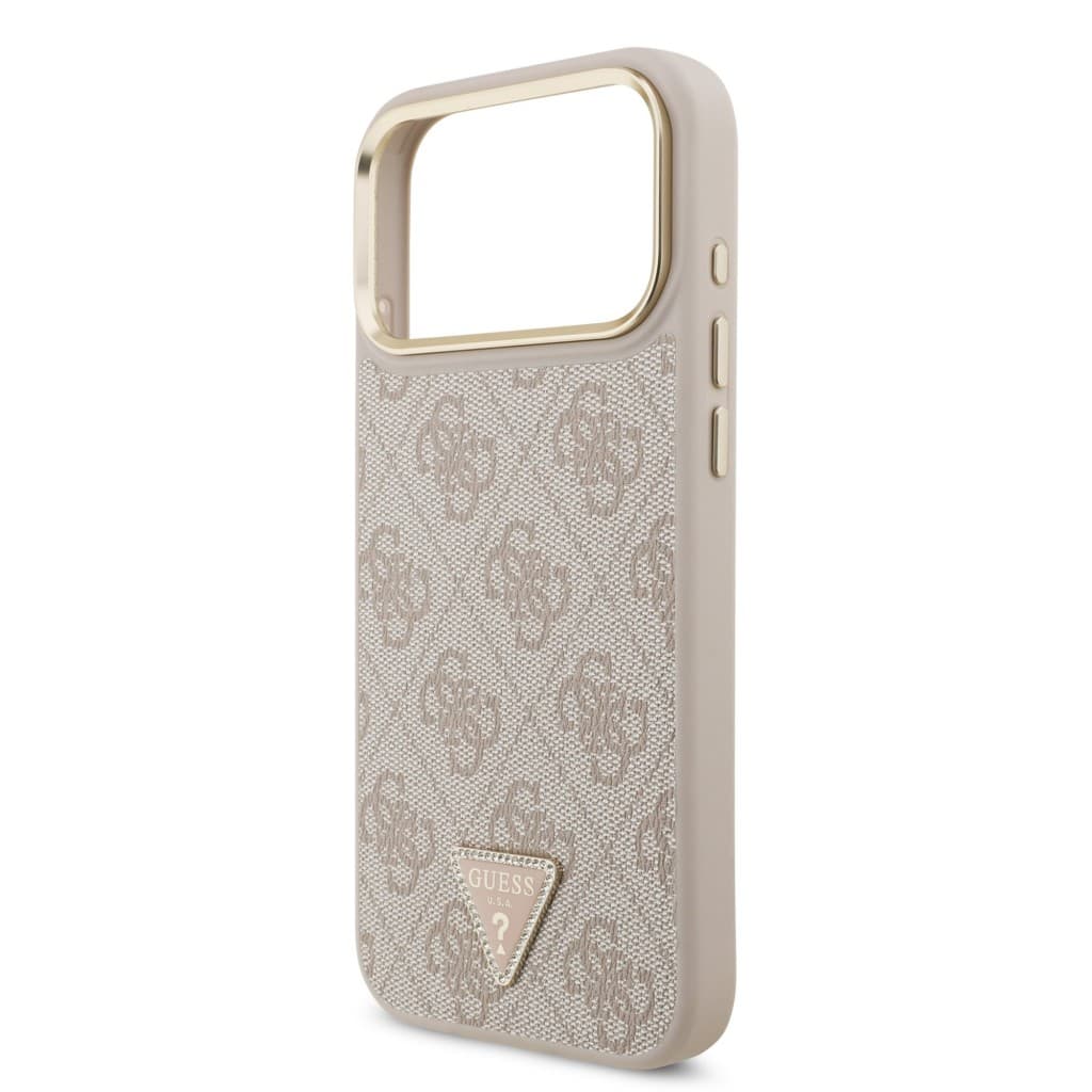 Zadní kryt Guess PU Leather 4G Triangle Logo Gold Frame MagSafe pro iPhone 17 Pro Max Pink - náhled 5