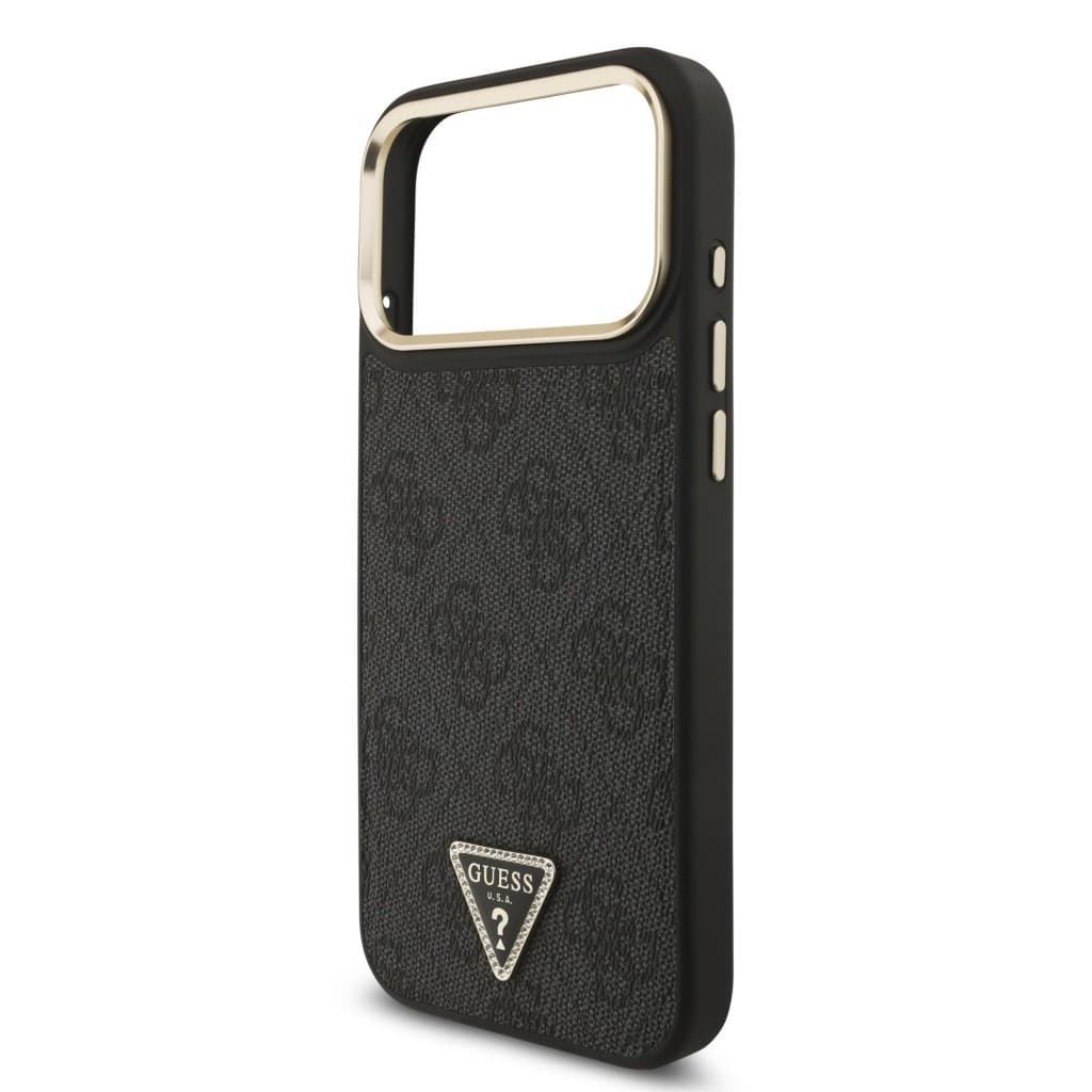 Zadní kryt Guess PU Leather 4G Triangle Logo Gold Frame MagSafe pro iPhone 17 Pro Max Black - náhled 5