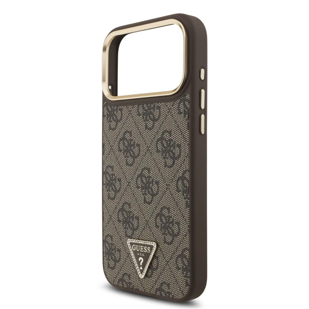 Zadní kryt Guess PU Leather 4G Triangle Logo Gold Frame MagSafe pro iPhone 17 Pro Max Brown - náhled 5