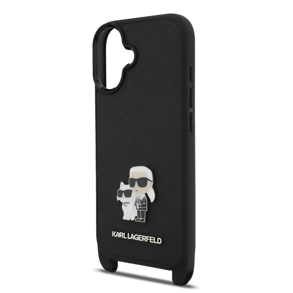 Zadní kryt Karl Lagerfeld Saffiano Crossbody Popruh Metal Karl and Choupette pro iPhone 17 Black - náhled 5
