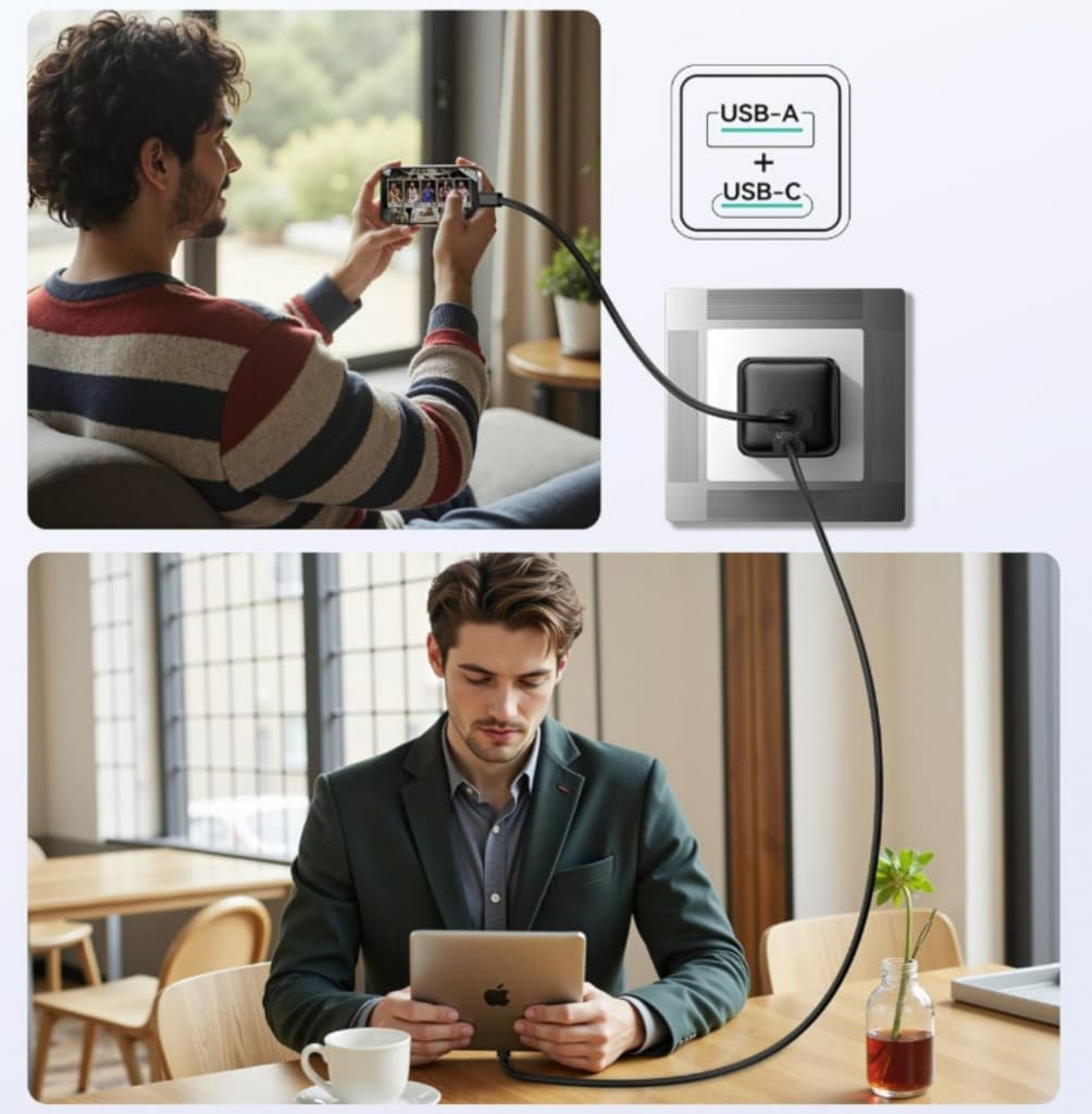 Adaptér iPeax GaN s funkcí rychlonabíjení 35W (USB-C + USB-A) černý - náhled 5